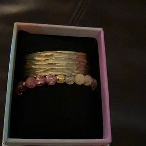 Rustic cuff gold cuff and yellow, pink bracelet